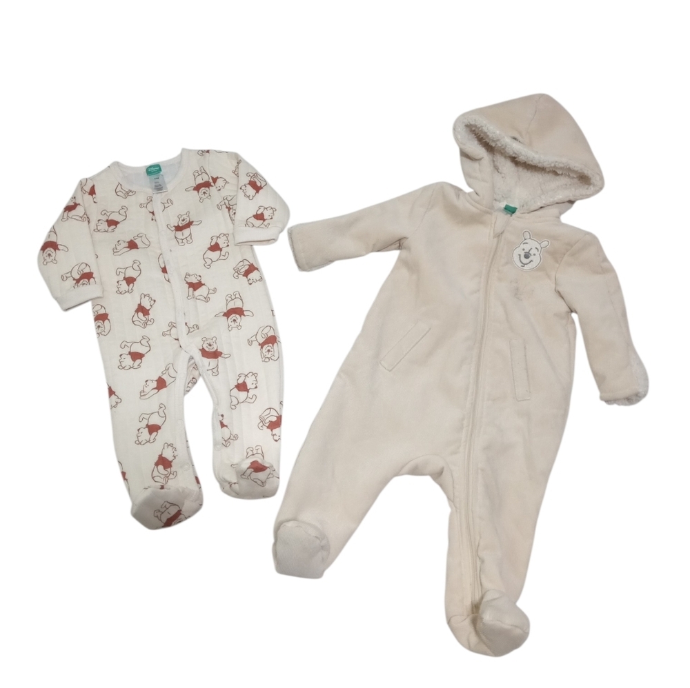 Disney Winnie The Pooh Baby Footed Sleeper Set 3-6M Zip Hooded One Piece